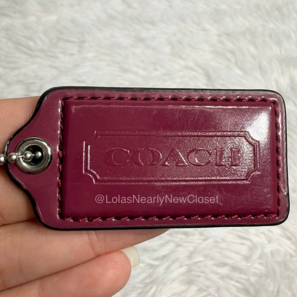 2" COACH Plum Patent Leather Fob Bag Charm Hang tag Hangtag